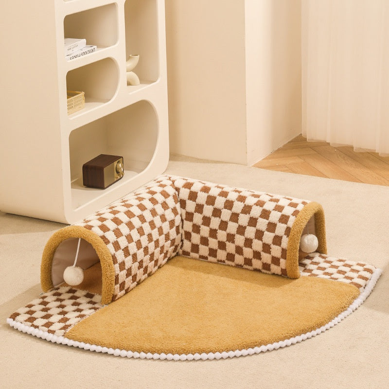 Plush Plaid Cat Tunnel