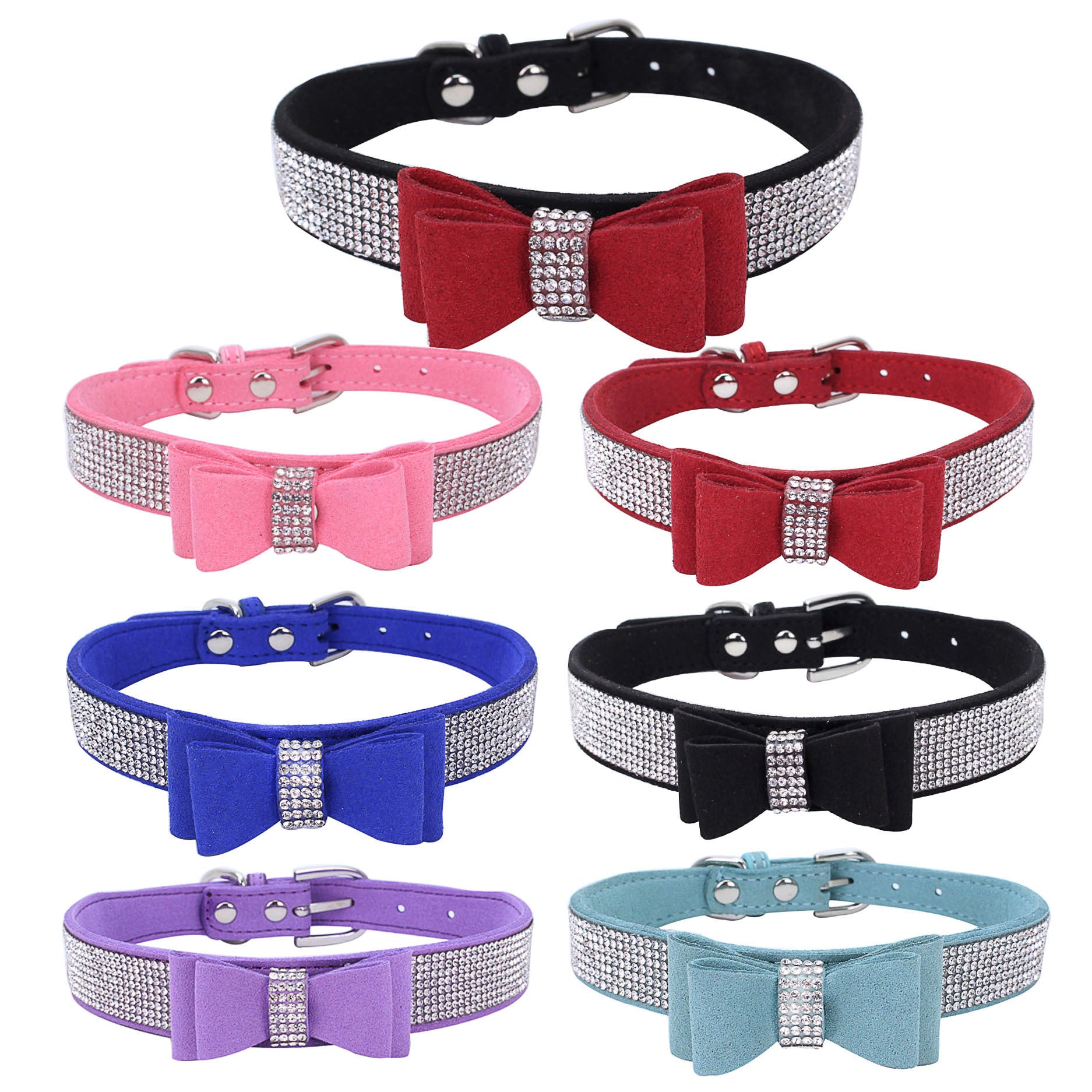 Rhinestone Bling Leather Collar & Leash