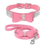 Rhinestone Bling Leather Collar & Leash